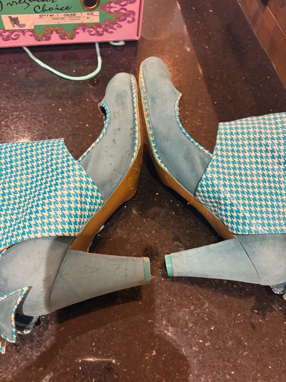 Irregular Choice Vintage Teal Houndstooth Fold-Over Ankle Boots - Picture 8 of 10